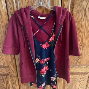 Women's Burgundy Zip-Up Hoodie & Floral top